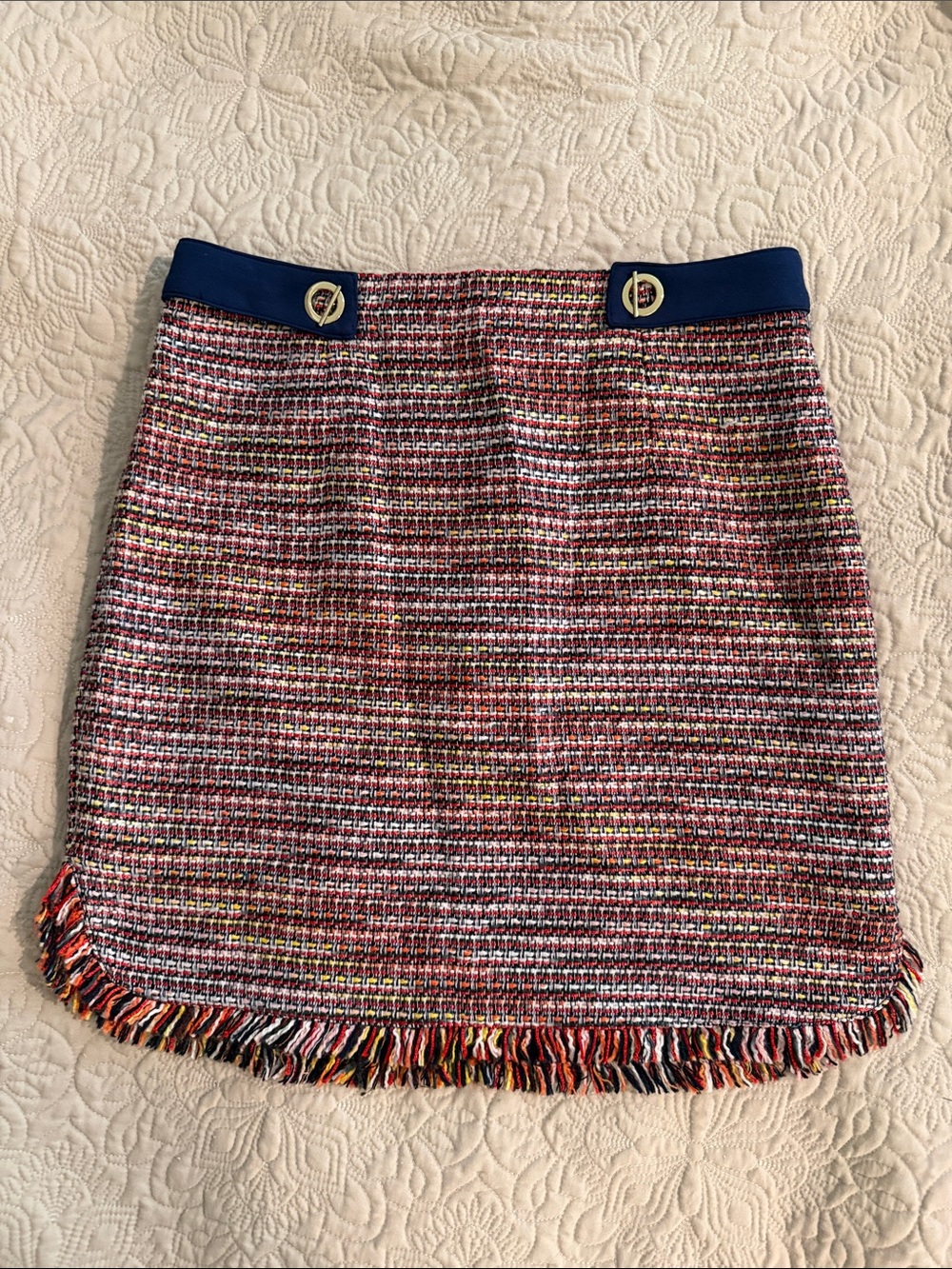 Laundry By Shelli Segal Multicolor Tweed Mini Skirt with Navy Waist Trim
